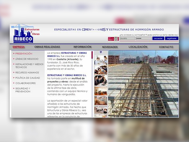 Creación de la página Web de ESTRUCTURAS Y OBRAS RIBECO S.L.